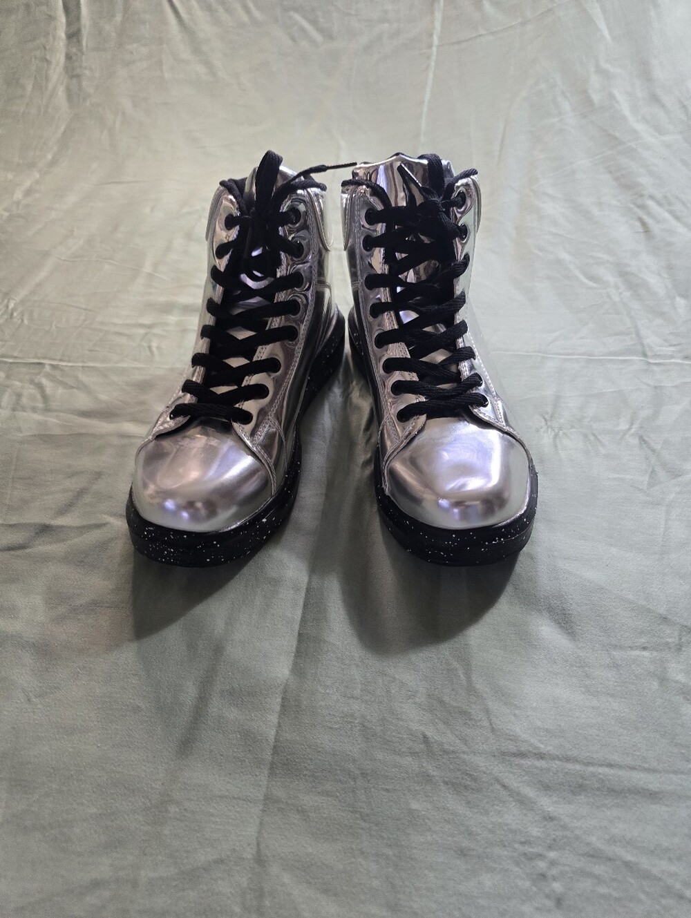 Shiny Women Sneakers Ankle Boot High Top Shoes Casual Round Toe Lace Up Size 10